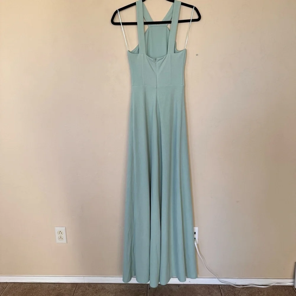 Birdy Grey Sage Green Halter Neck Maxi Dress NWT Size XS Bridesmaid Formal Slit